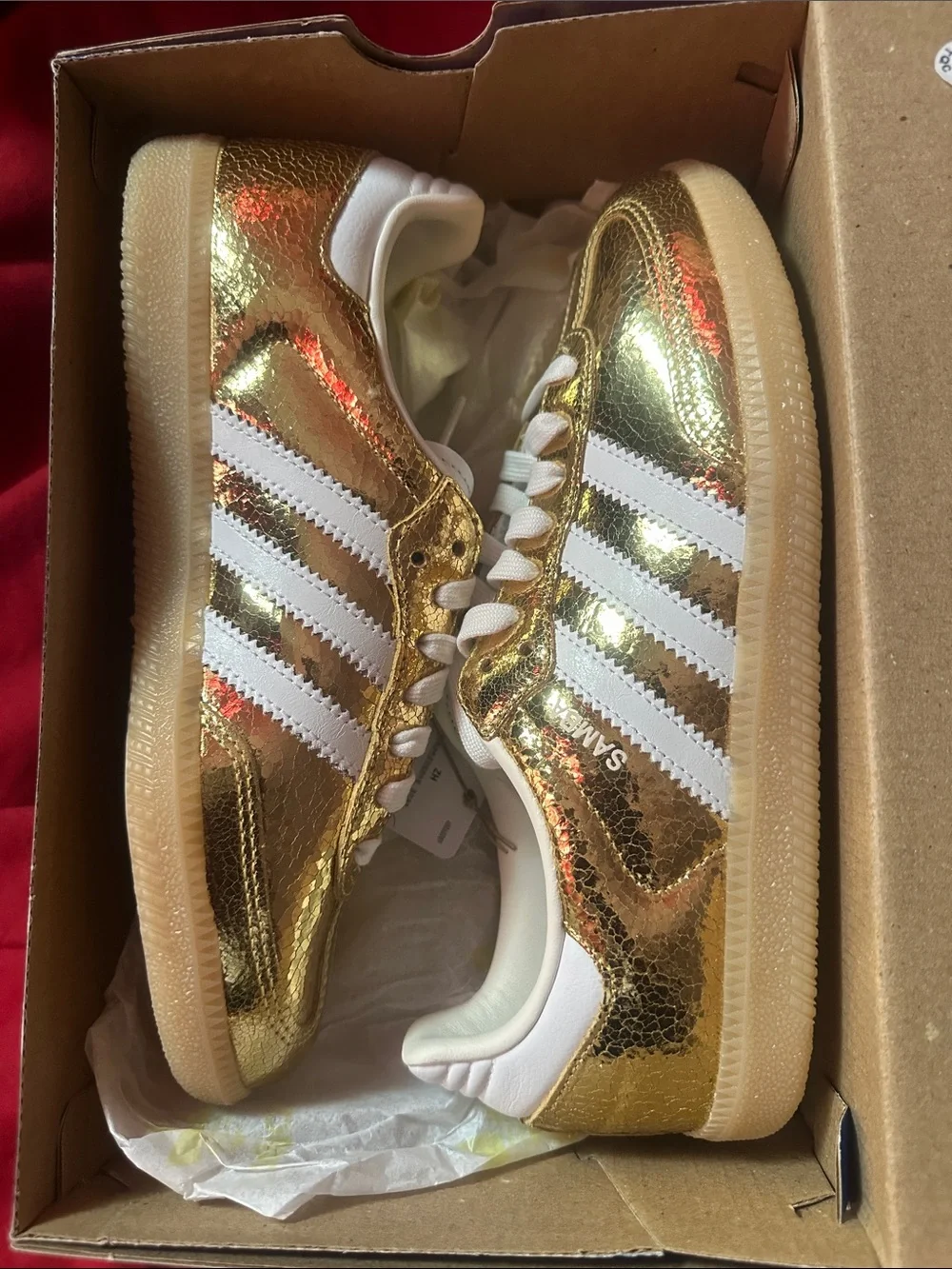 Adidas Samba Metallic Gold Low-Top Sneakers with White Stripes BRAND NEW! - Picture 4 of 6